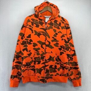 Vintage Muleskins Hoodie Men's Large Tall Orange Camo Talon Zip Fleece Lined 80s